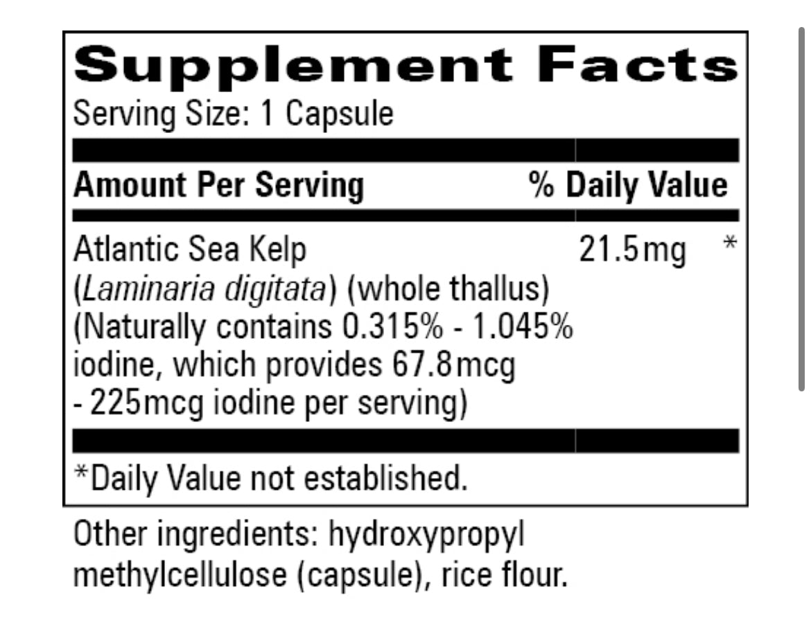 Iodine from Atlantic Sea Kelp -100 Capsules by Nature's Source