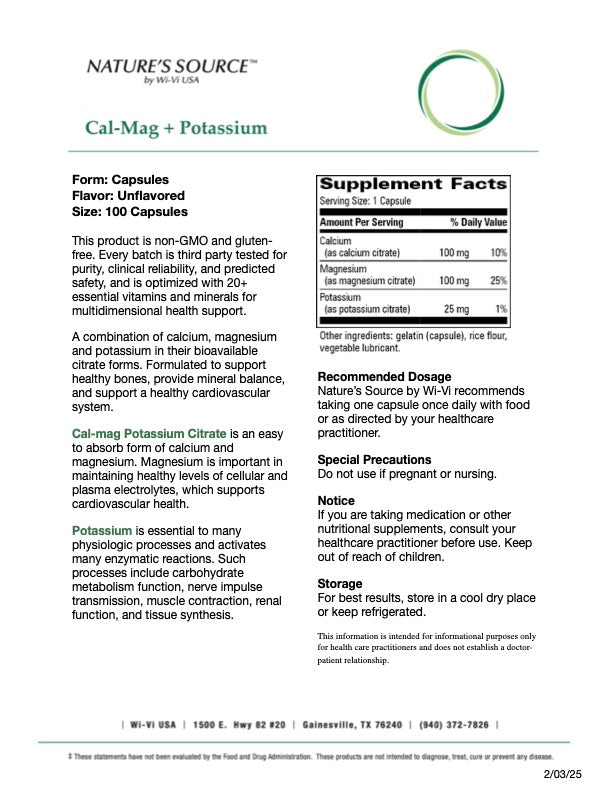 Cal- Mag + Potassium detail sheet