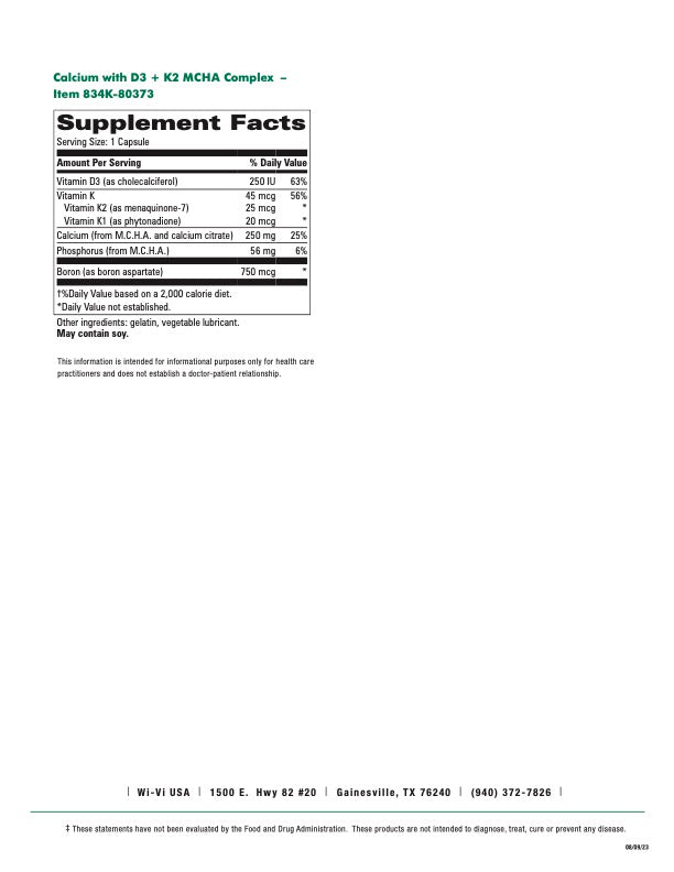 Calcium with D3 + K2 MCHA Complex - Bone Health Supplement