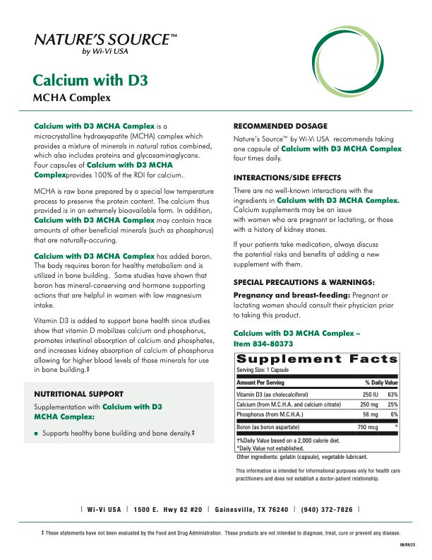 Calcium with D3 MCHA Detail Sheet