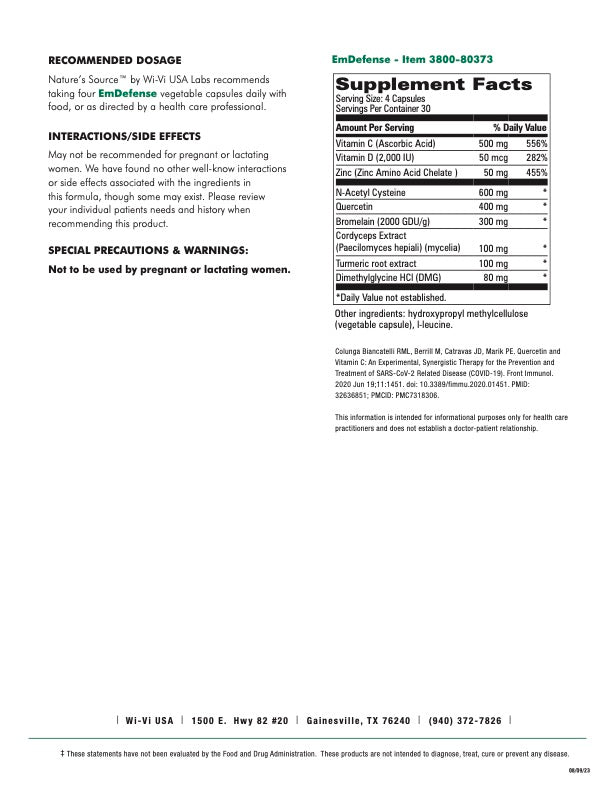 EmDefense Immunity & Respiratory Support - 120 Capsules