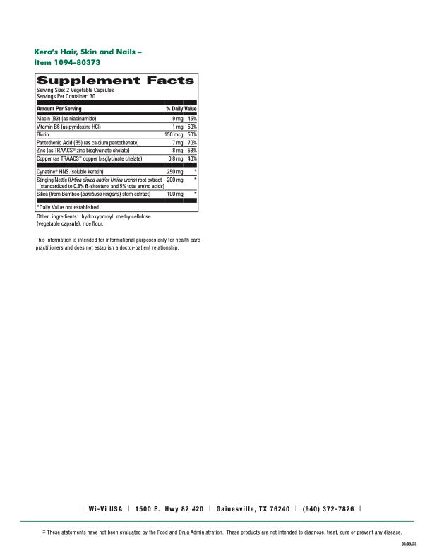 Kera's Hair Skin & Nails with Cynatine HNS - Keratin Supplement