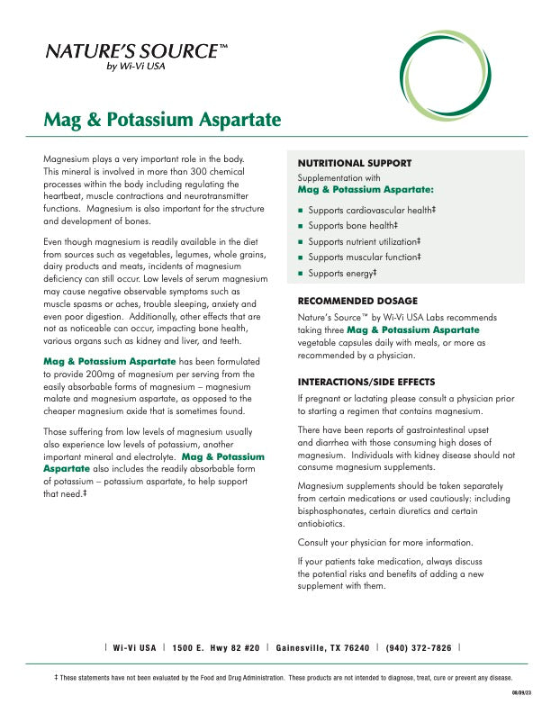 Magnesium & Potassium Aspartate 299 mg. (90 Vegetable Capsules) by: Nature's Source