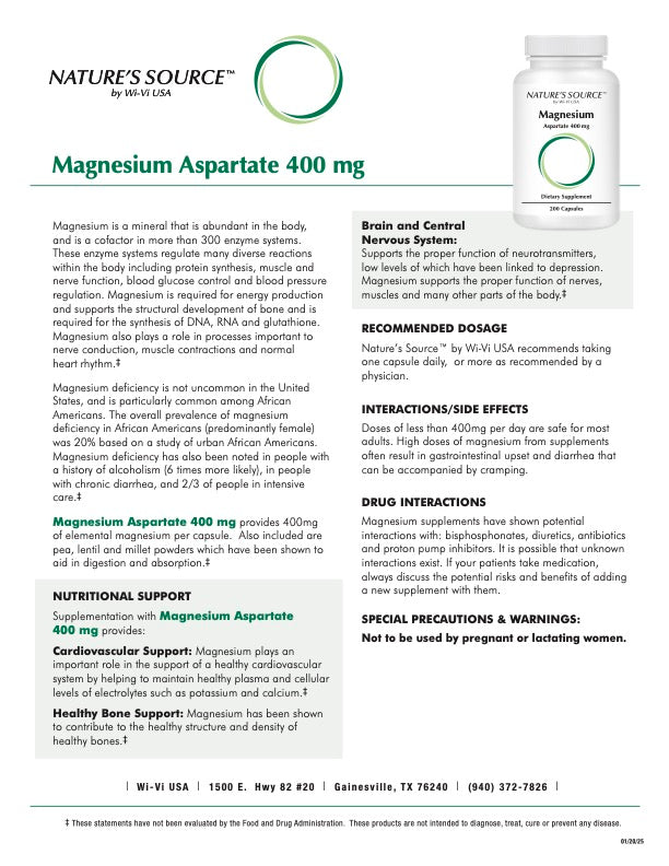Magnesium Aspartate 400 mg - 200 Capsules