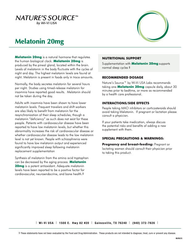 Melatonin 20 mg (60 Vegetable Capsules) by: Nature's Source