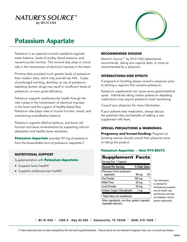 Detail sheet for potassium aspartate