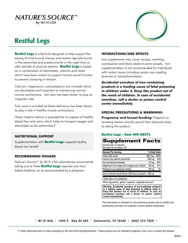 Restful Legs Detail sheet