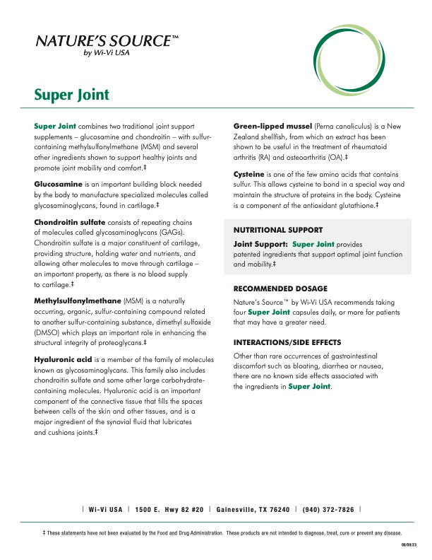 Super Joint 120 Capsules - by: Wi-Vi USA