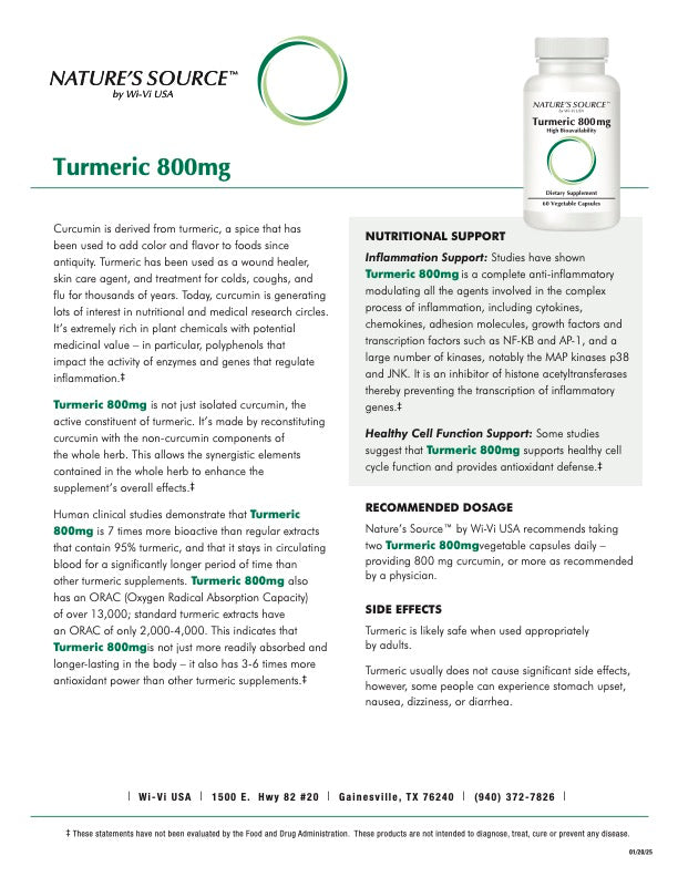 Turmeric 800mg - "Super Curcumin" -(60 Vegetable Capsules) by Nature's Source