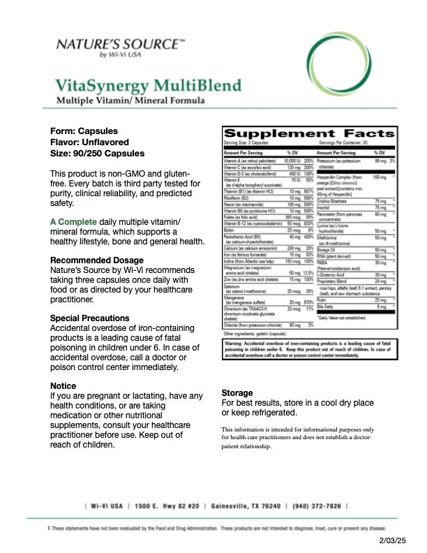VitaSynergy MultiBlend - Complete Multivitamin for Men & Women 250 Cap