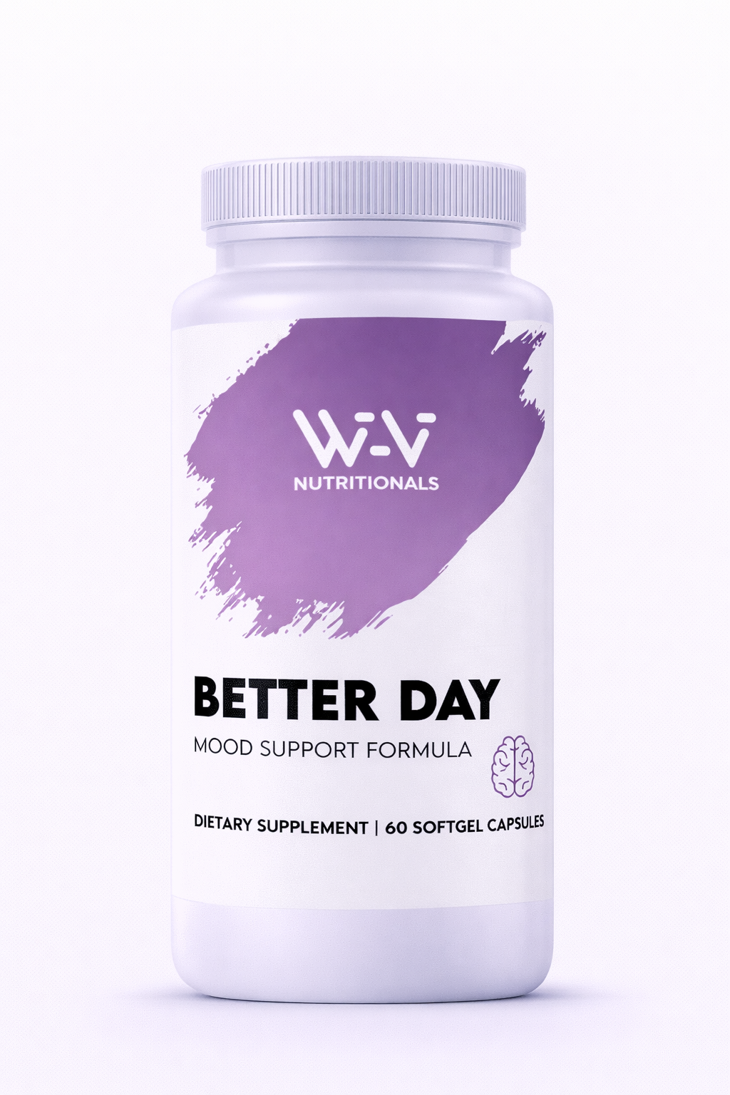 Better Day Mood Support - St. John's Wort & Natural Mood Formula Supplement bottle labeled 'Better Day' by Wi-Vi Nutritionals on a white background