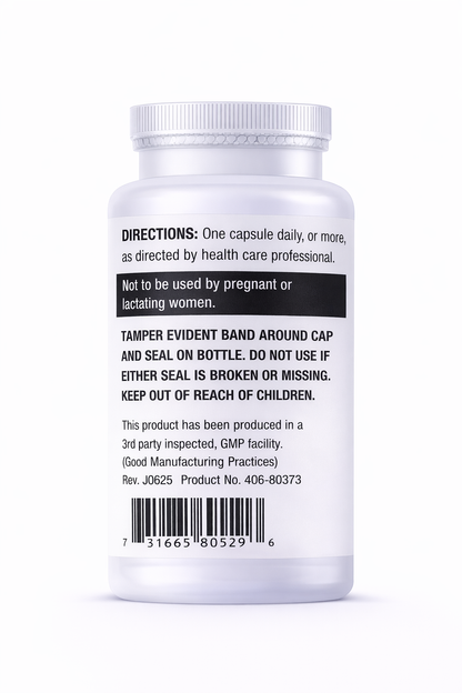 Supplement bottle with label on a white background