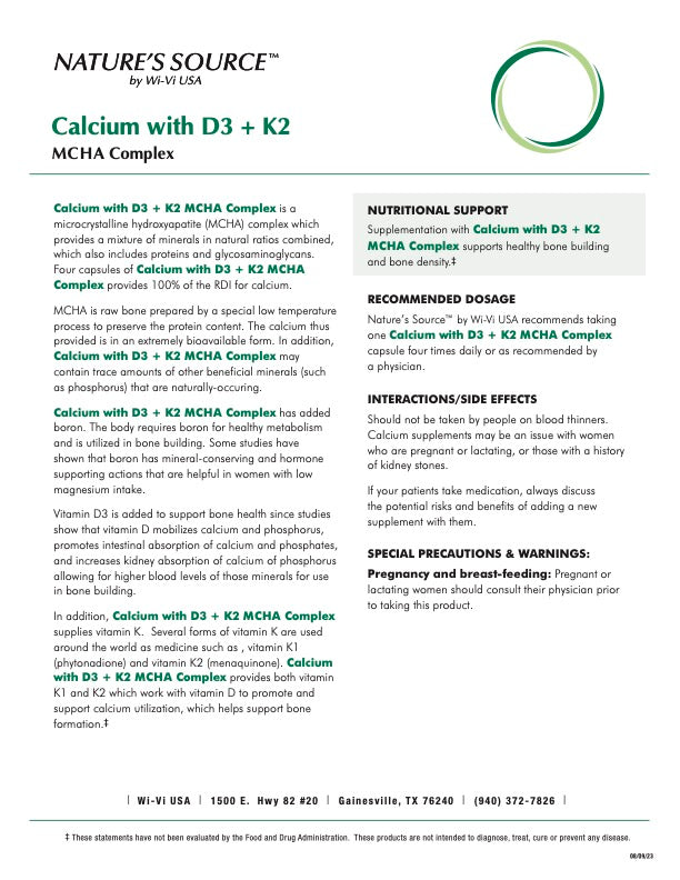 Calcium with D3 + K2  MCHA Complex  (120 Capsules) by: Nature's Source