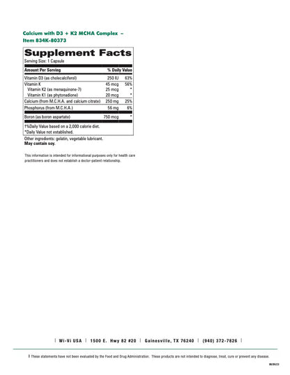 Calcium with D3 + K2 MCHA Complex - Bone Health Supplement