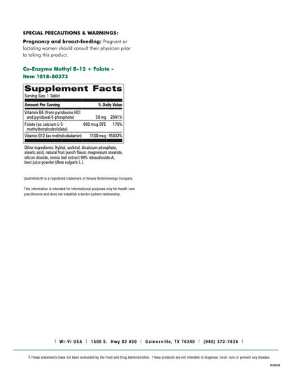 Co-Enzyme Methyl B-12 + Folate - Active B12 & Methyl folate Supplement