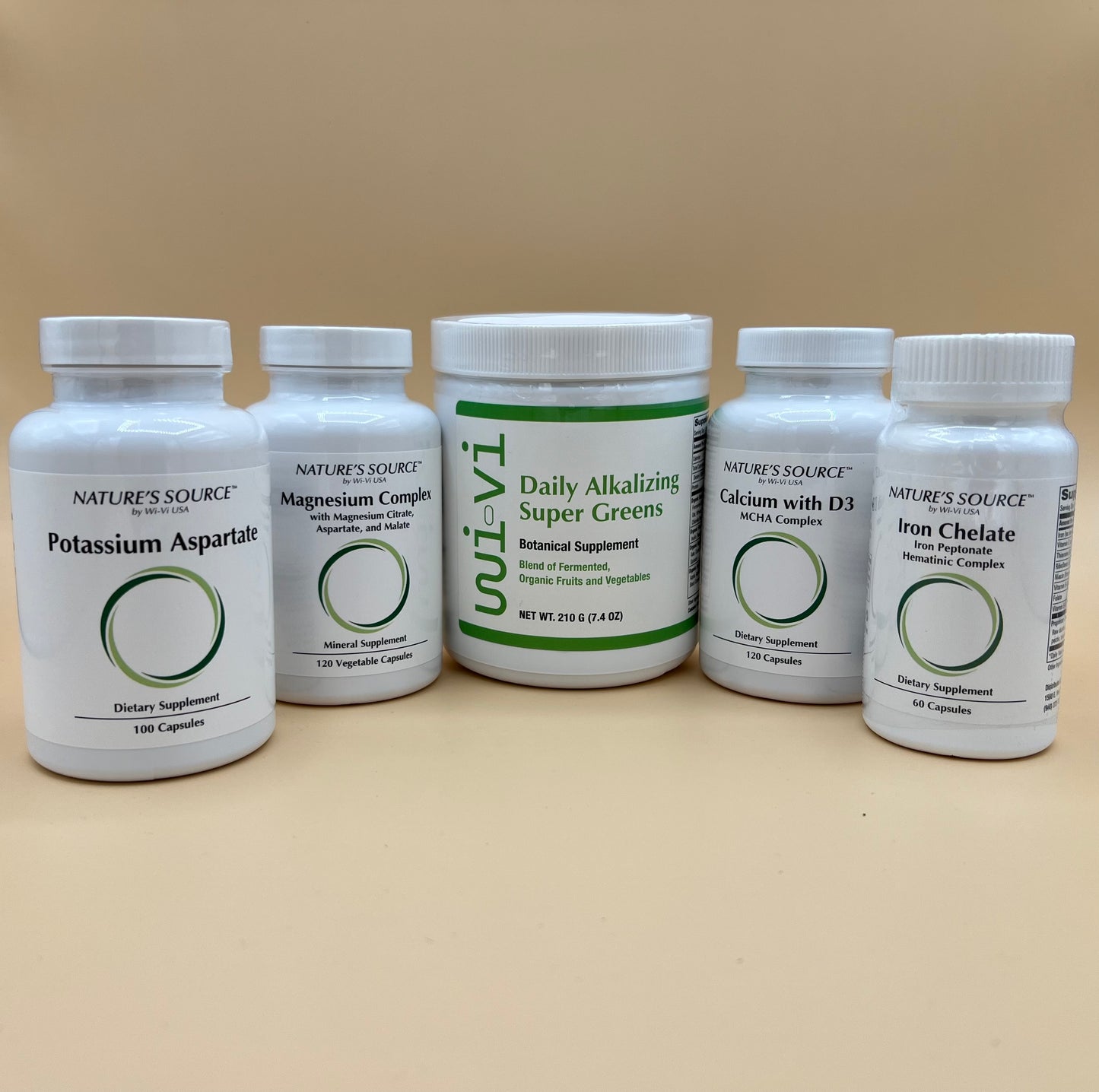Active Essentials Bundle: Alkalizing Super Greens, Iron Chelate, Magnesium Complex, Potassium Aspartate, Calcium Chelate with D3