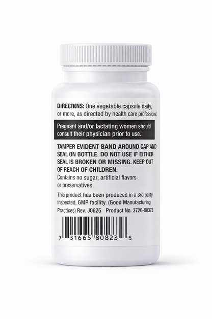 White pill Melatonin 20mg  bottle with label on a white background