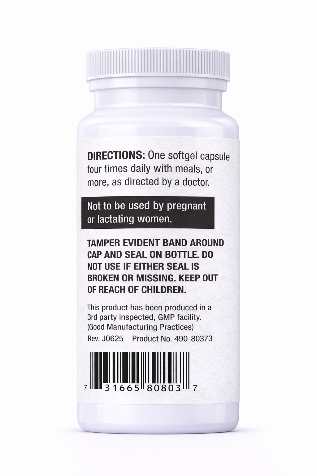 White Omega-3 EPA/DHA pill bottle with black text on a white background