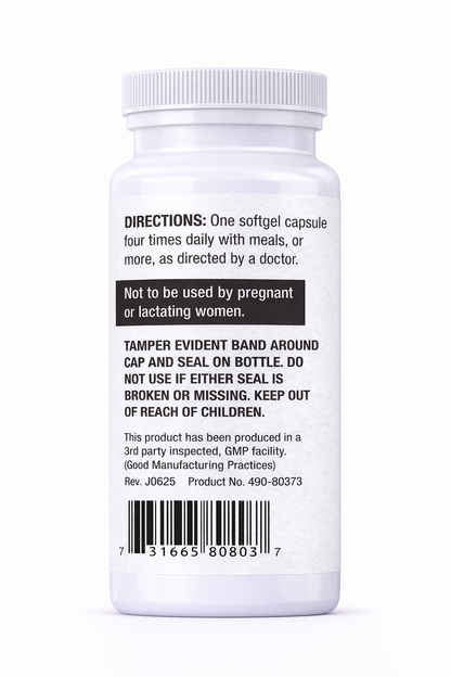 White Omega-3 EPA/DHA pill bottle with black text on a white background