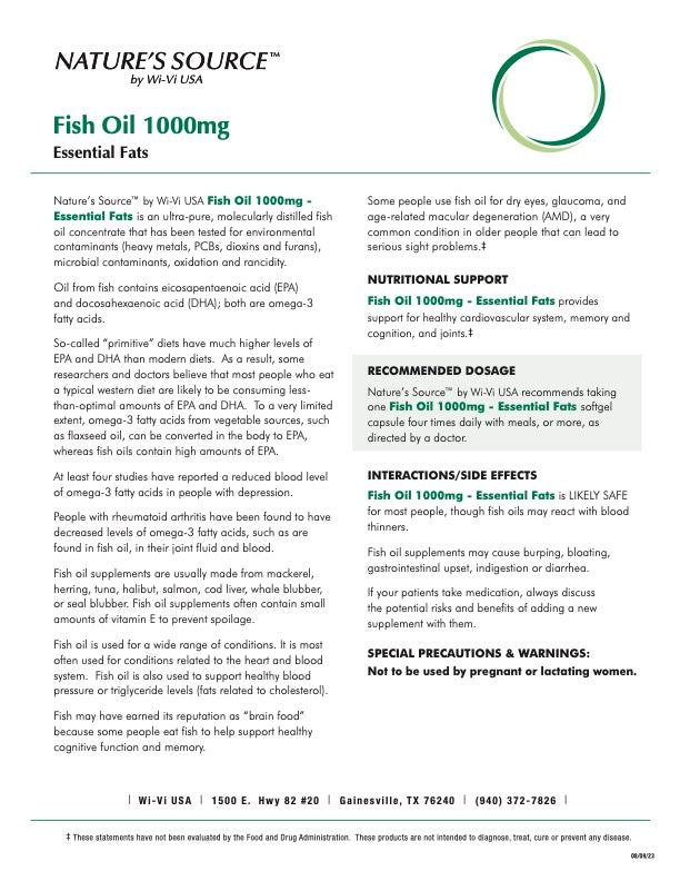 Essential Fats FISH OIL 1000mg (EPA/DHA Super) (60 softgels) by: Nature's Source