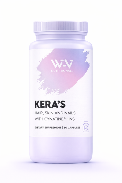Supplement bottle labeled 'Kera's' by Wi-Vi Nutritionals on a white background
