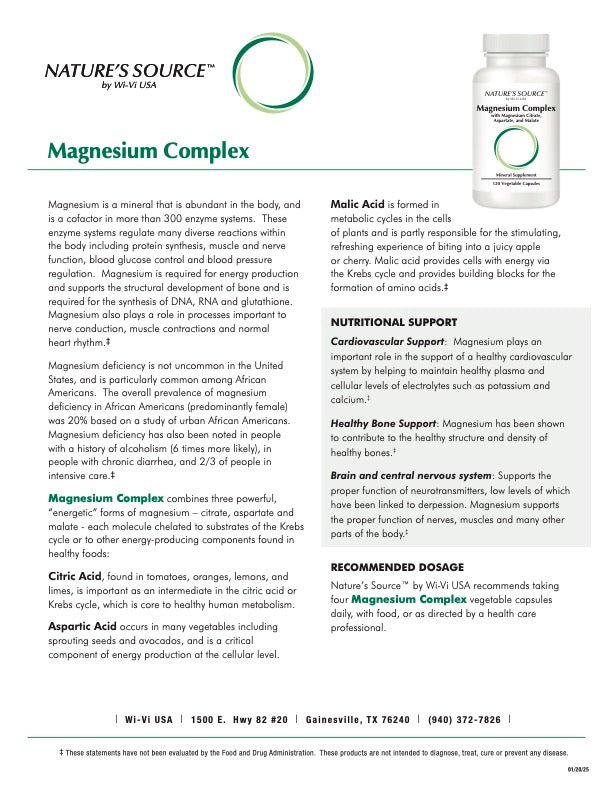 Magnesium Complex with Magnesium Citrate, Aspartate and Malate