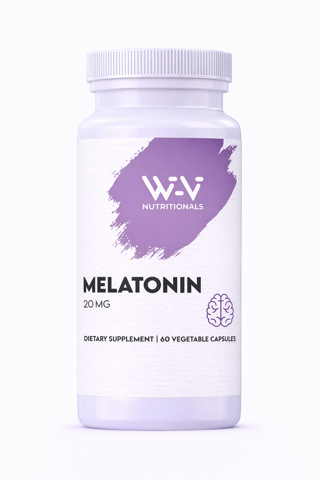 Supplement bottle labeled 'Melatonin' by W-V Nutritions on a white background