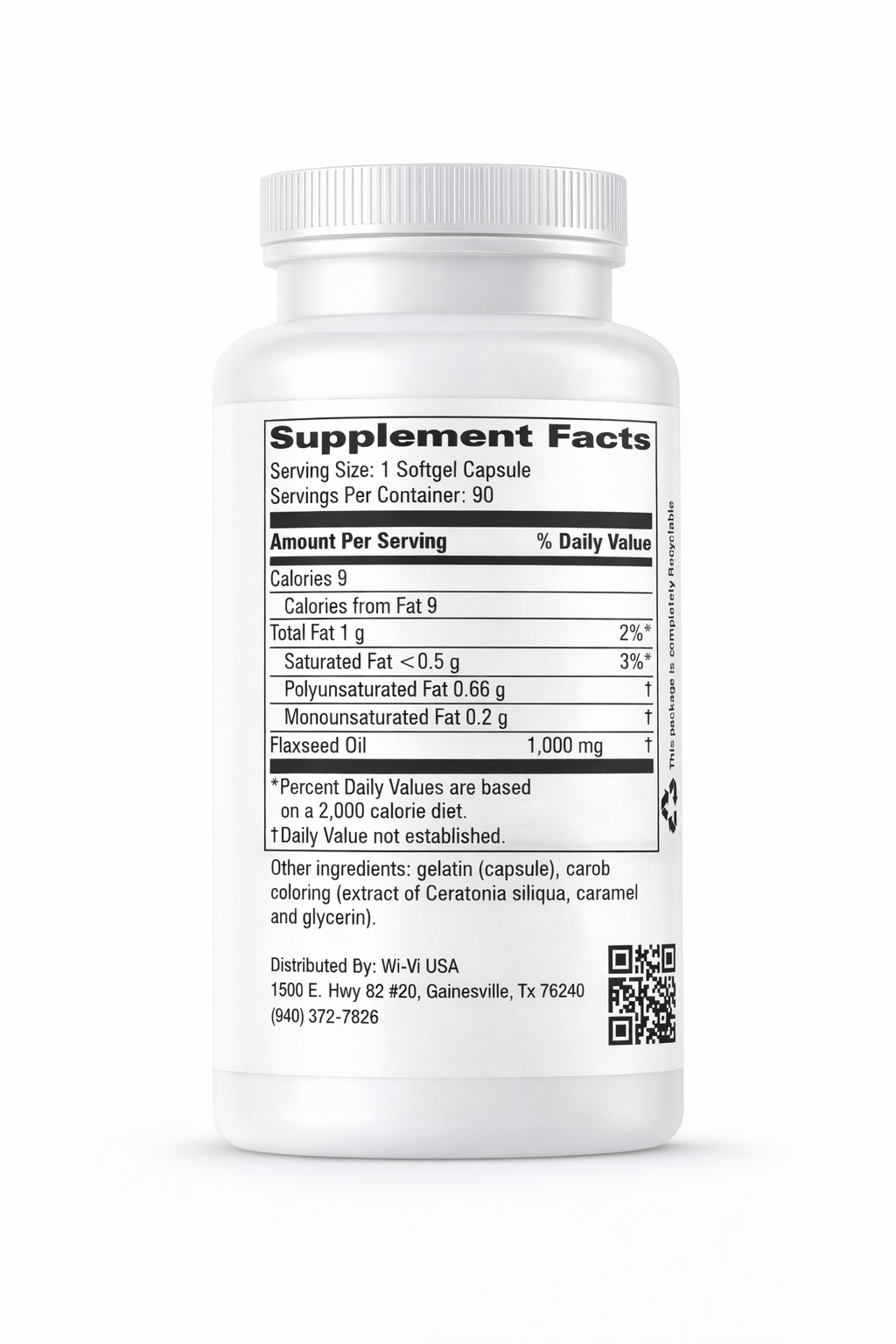 Supplement facts on Omega 3 bottle with label on a white background