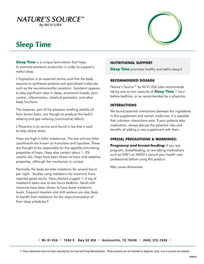 Detail sheet for Sleep time
