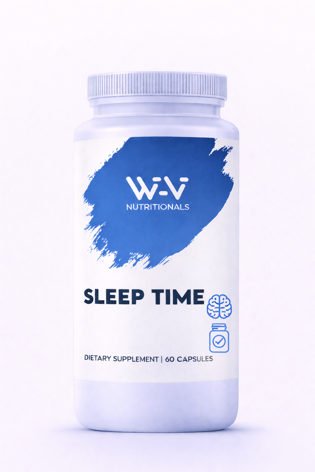 Supplement Sleep Time bottle labeled 'W-V Nutrionals Sleep Time' on a white background