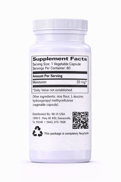 Melatonin 20mg  Supplement bottle with label on a white background