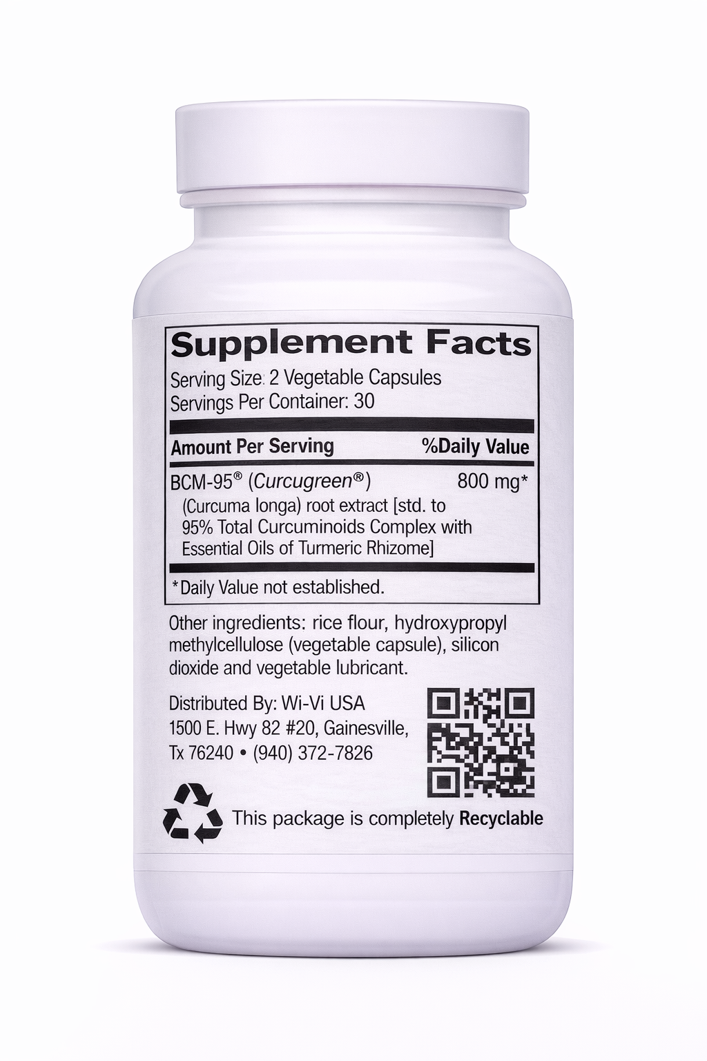 Turmeric 800mg Supplement bottle with label on a white background