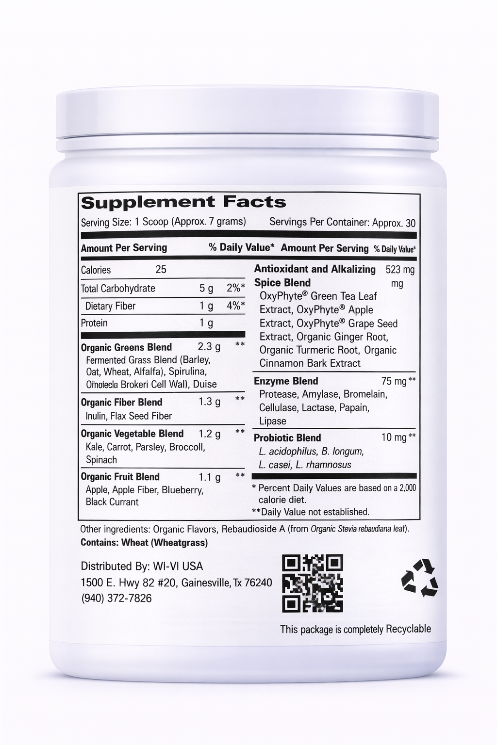 Supplement container with label showing supplement facts on a white background