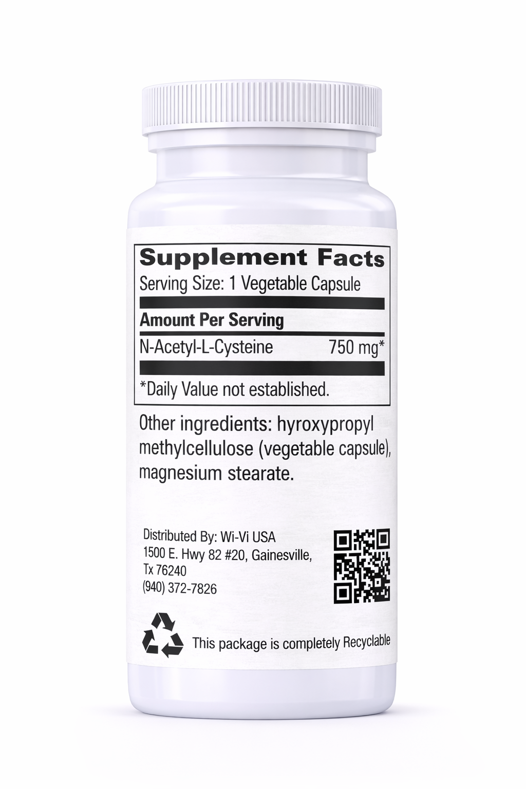 N-Acetyl-L-Cysteine (NAC) 600mg Supplement bottle with label showing 'Supplement Facts' on a white background