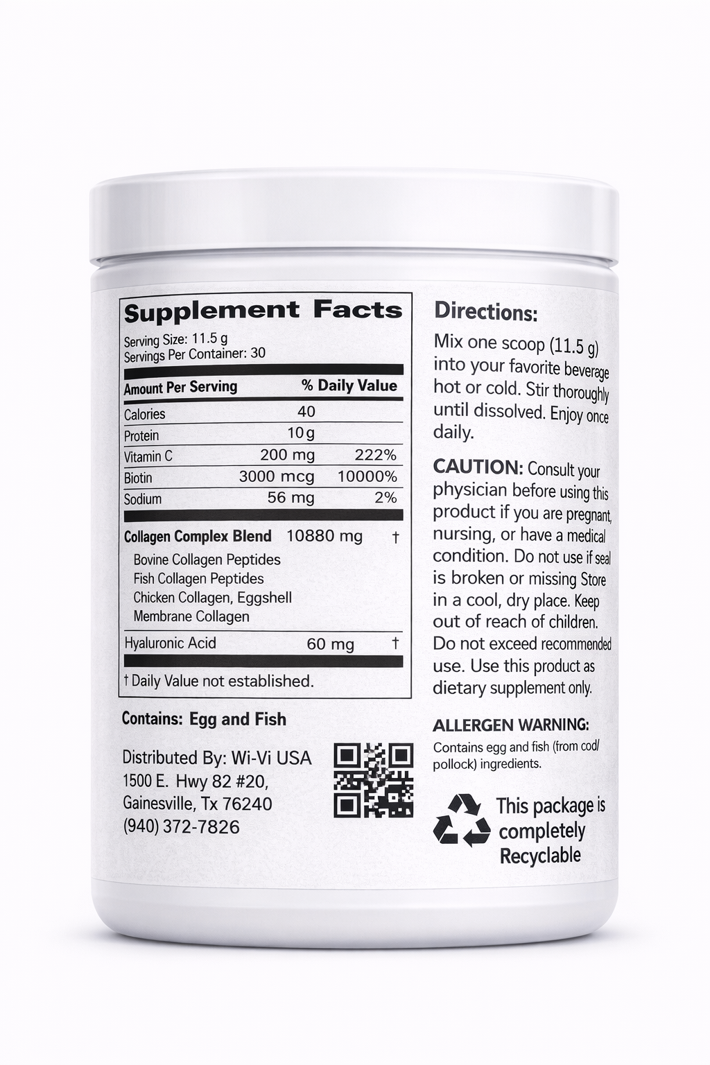 Supplement container with label showing supplement facts and directions on a white background