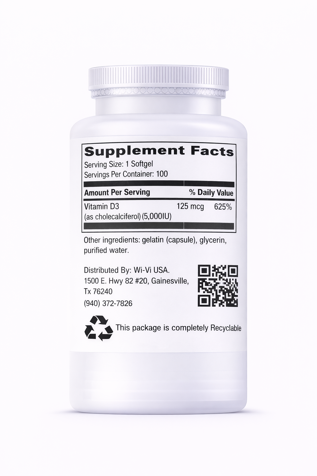 Vitamin D3 5000 IU Supplement bottle with label on a white background