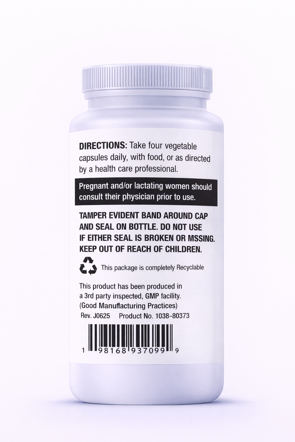 Magnesium Complex Supplement bottle label with directions and product details on a white background