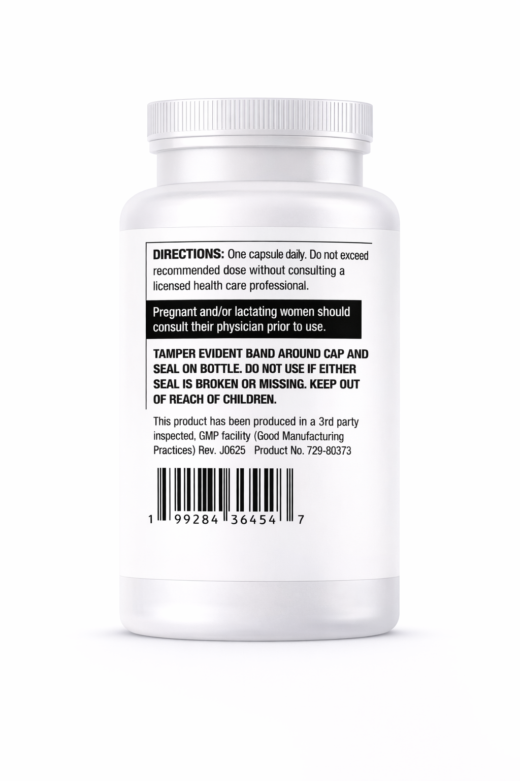 directions supplement bottle with label on a white background