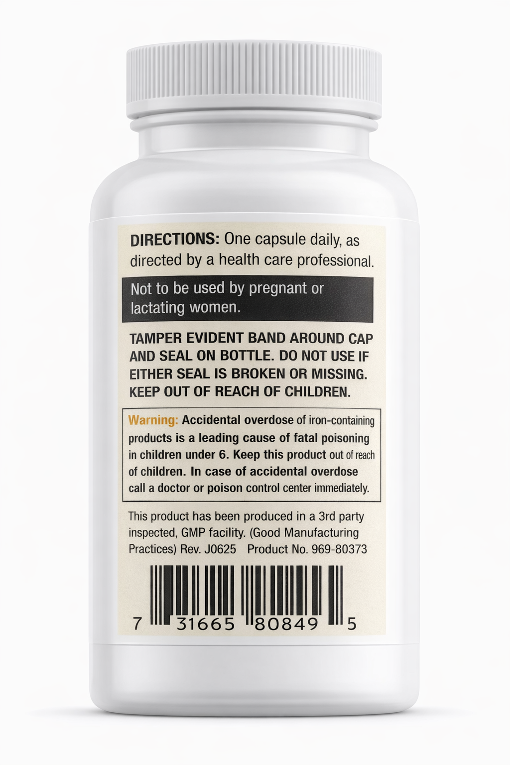 Supplement bottle with label on a white background