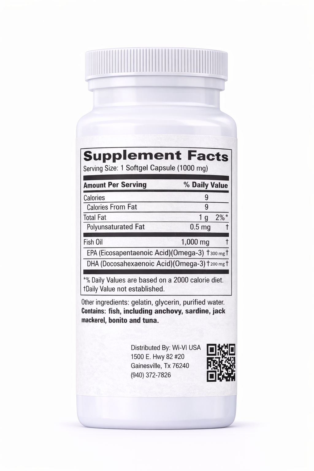 Omega-3 EPA/DHA  Supplement bottle with label showing 'Supplement Facts' on a white background