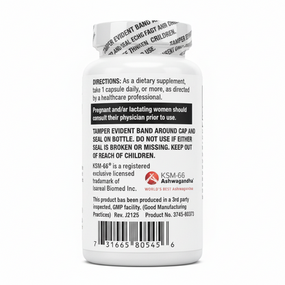 Supplement bottle label with directions and branding on a white background